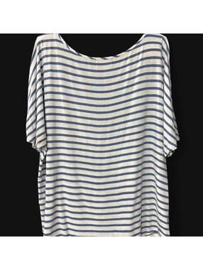 Blue White Striped Peekaboo Sleeve Top Nautical Coastal Chic